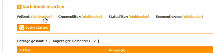 Newsletter Benutzer Volltextsuche