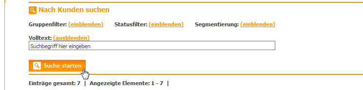 Newsletter Kundenverwaltung - Volltextsuche