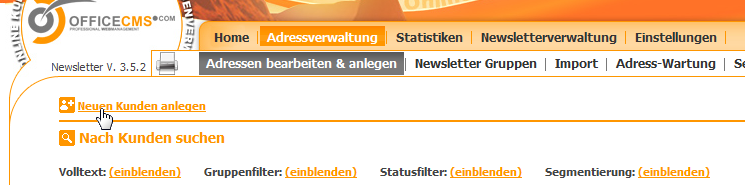 Newsletter - neuen Kunden anlegen