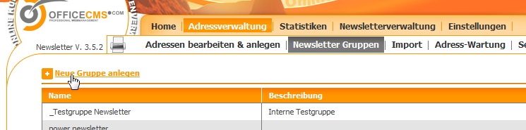 Newsletter - Gruppe anlegen